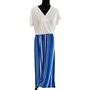 Flirty Pink faux wrap style maxi dress with blue and white striped bottom sz 1X